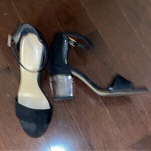 Elegant Black Ankle Strap Heels with Clear Block Heel